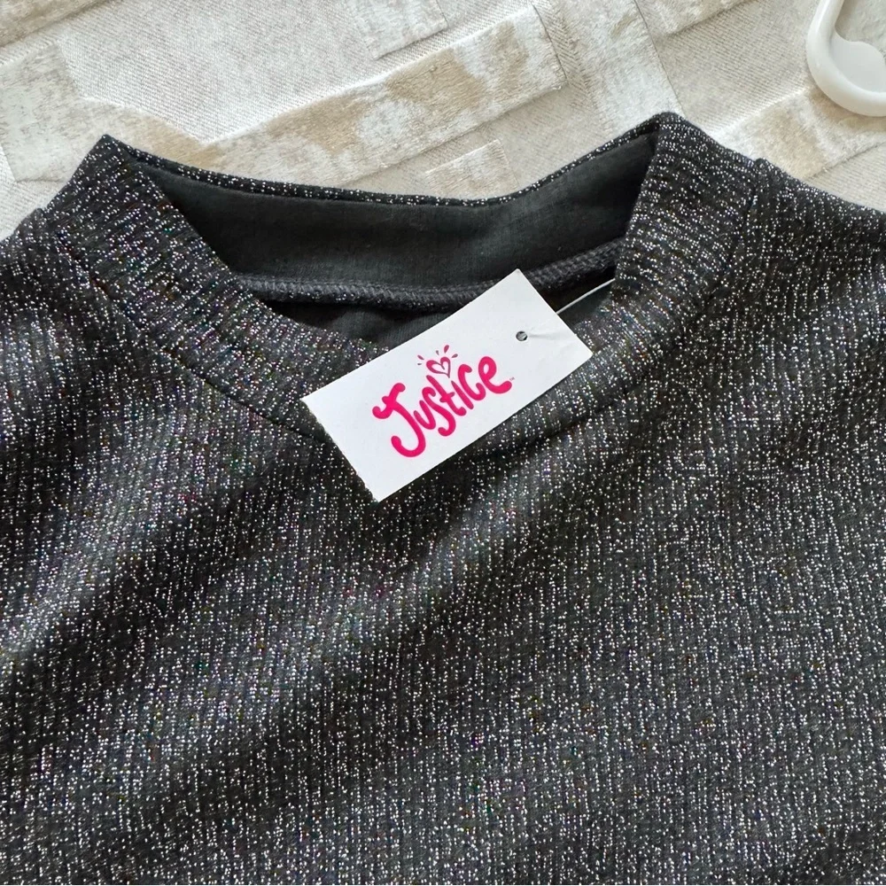 Justice girls long sleeve glitter black top size 10 NWT